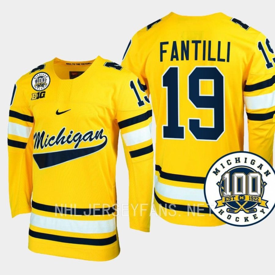 adam fantilli michigan wolverines maize 100th anniversary hockey jersey