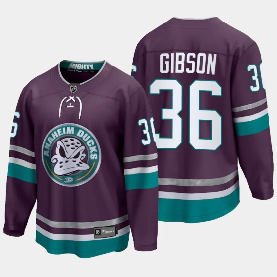 anaheim ducks john gibson 30th anniversary 2023 24 premier breakaway player jersey purple