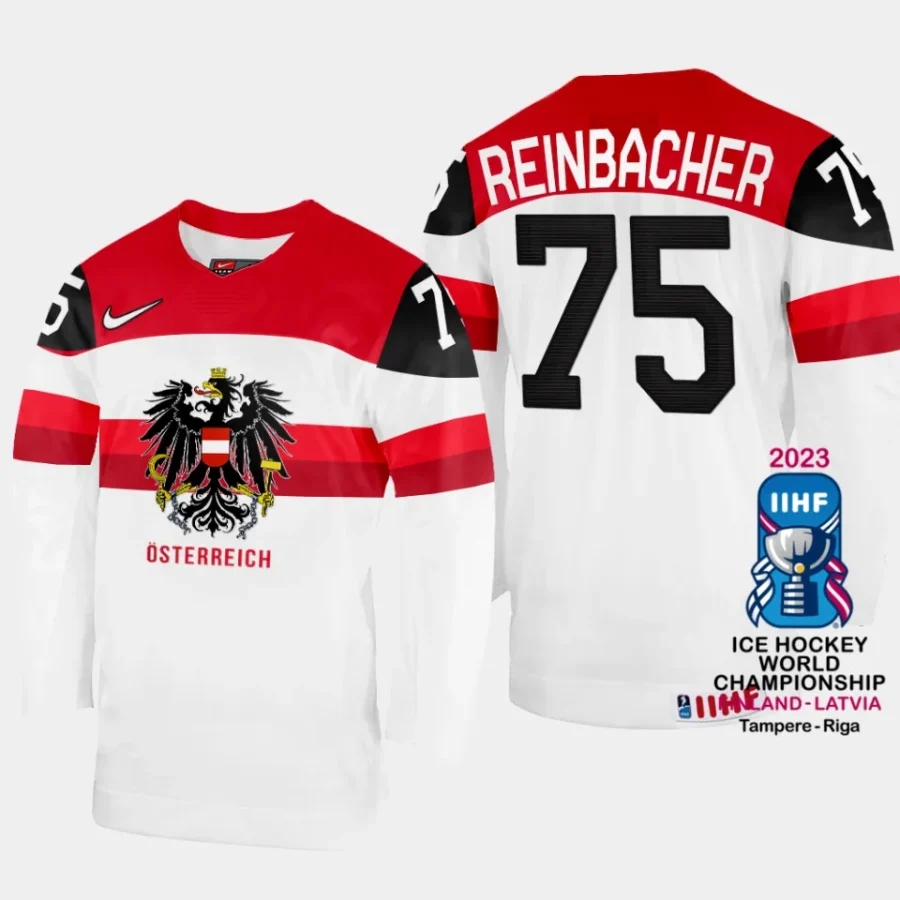 australia hockey david reinbacher 2023 iihf world championship home jersey white