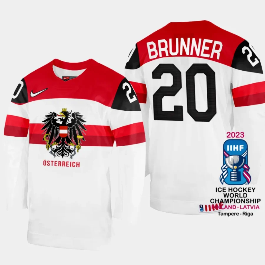 australia hockey nico brunner 2023 iihf world championship home jersey white