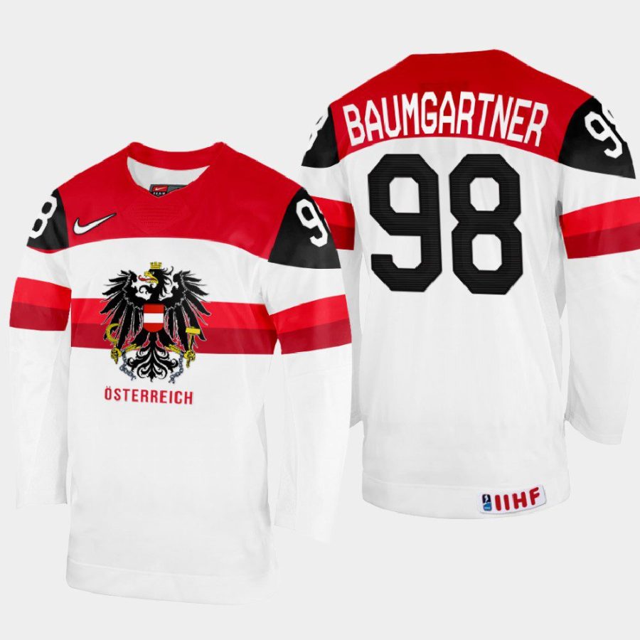 austria hockey benjamin baumgartner 2022 iihf world championship home jersey white