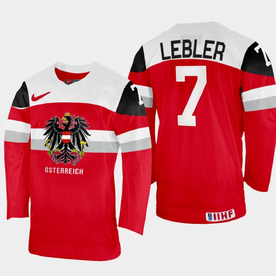 austria hockey brian lebler 2022 iihf world championship away jersey red