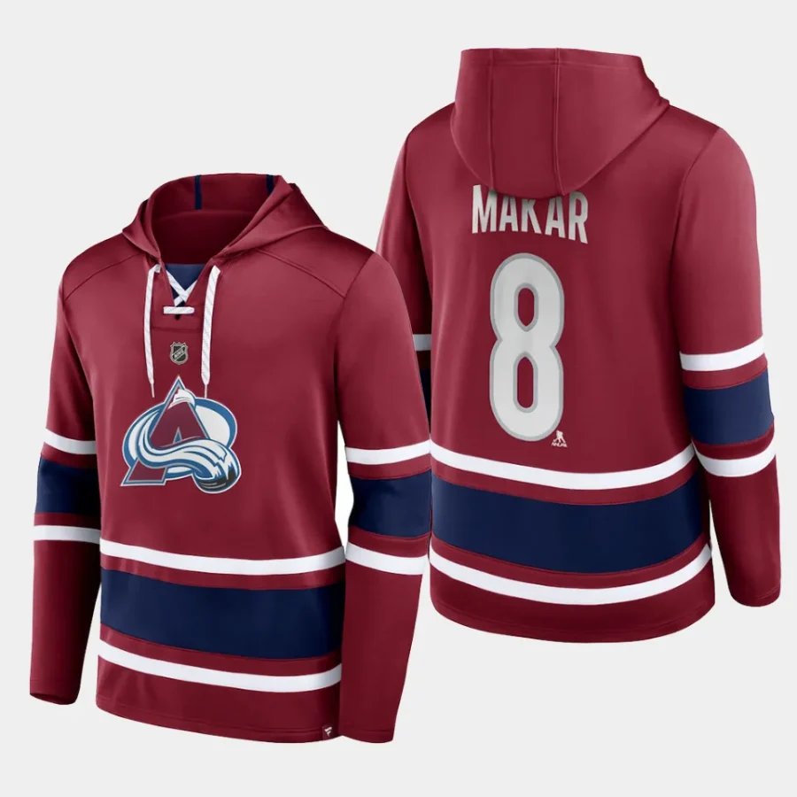 avalanche cale makar burgundy name number lace up pullover hoodie