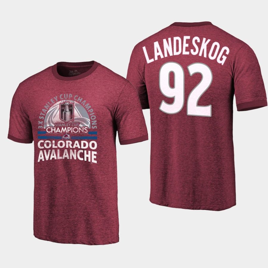 avalanche gabriel landeskog burgundy ringers 3 time stanley cup champs t shirt