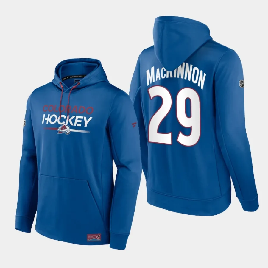 avalanche nathan mackinnon blue authentic pro pullover hoodie