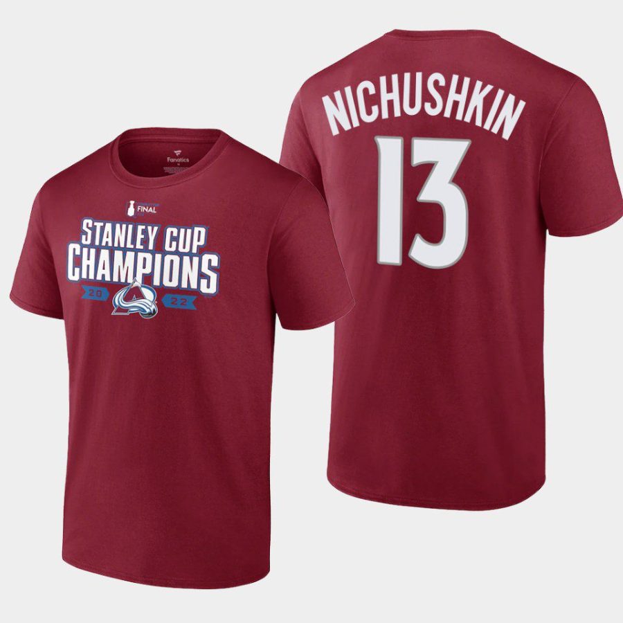 avalanche valeri nichushkin burgundy 2022 stanley cup champions t shirt