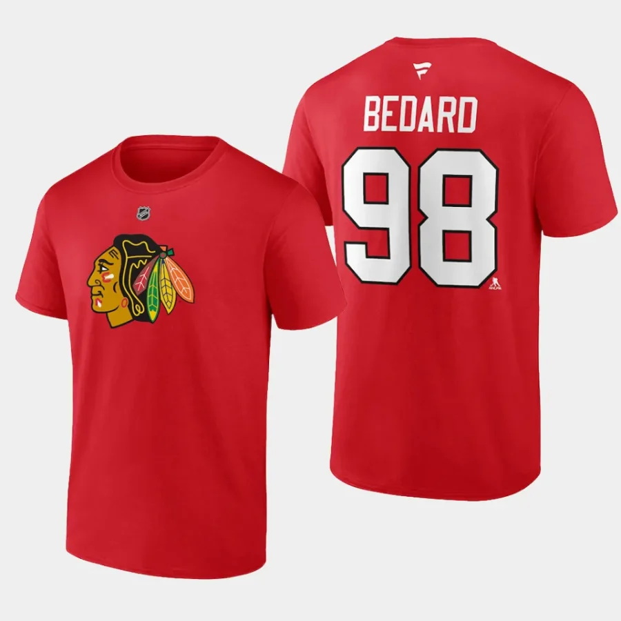 blackhawks connor bedard red authentic stack 2023 nhl draft t shirt