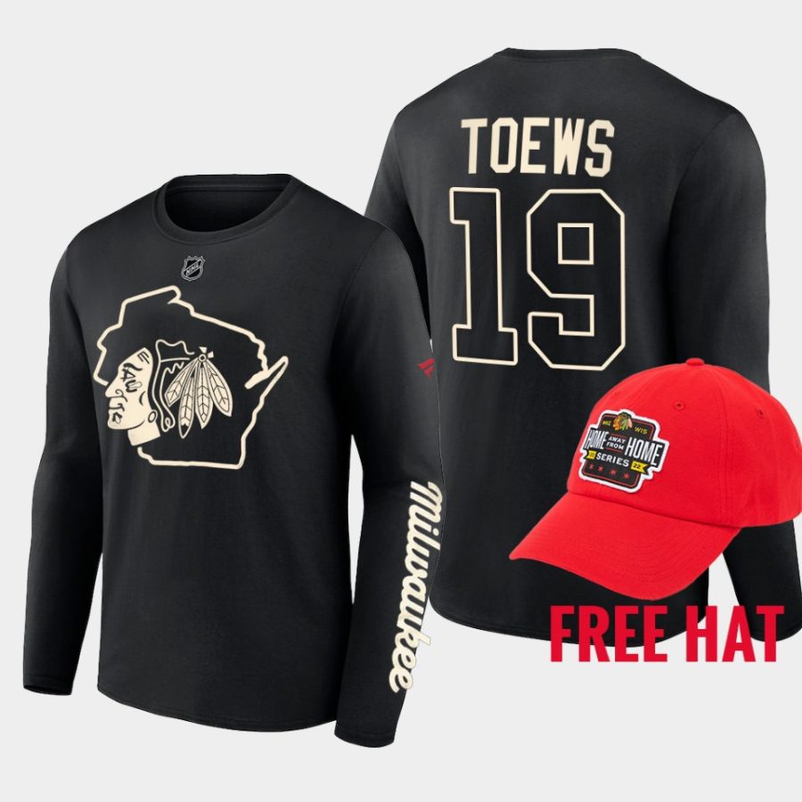 blackhawks jonathan toews black milwaukee home away from home hat t shirt