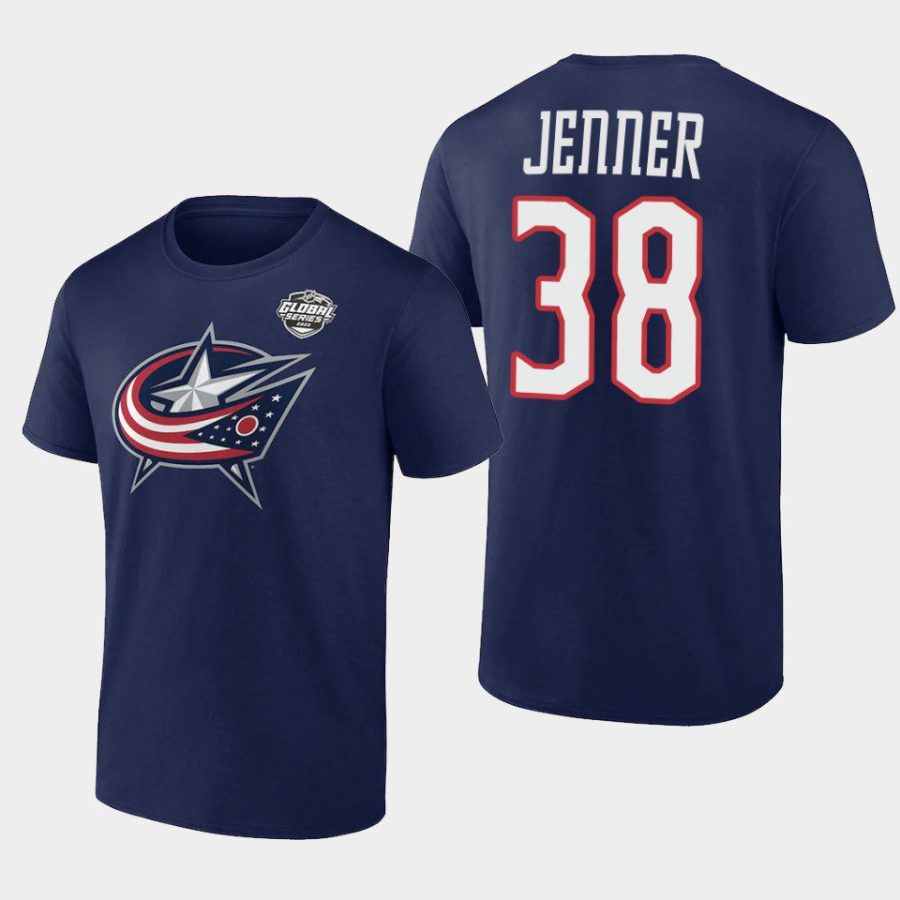 blue jackets boone jenner navy 2022 nhl global series t shirt