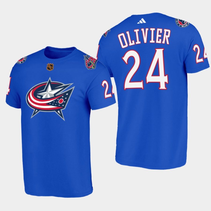 blue jackets mathieu olivier blue reverse retro 2.0 special edition t shirt