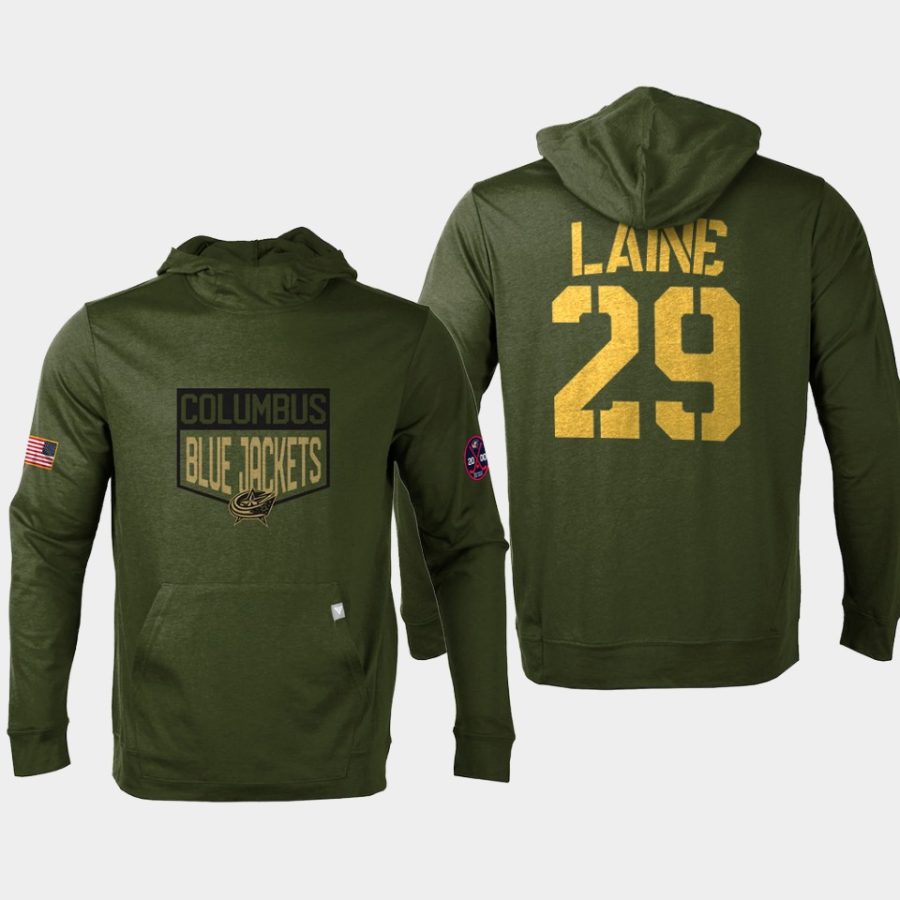 blue jackets patrik laine olive 2022 salute to service levelwear hoodie