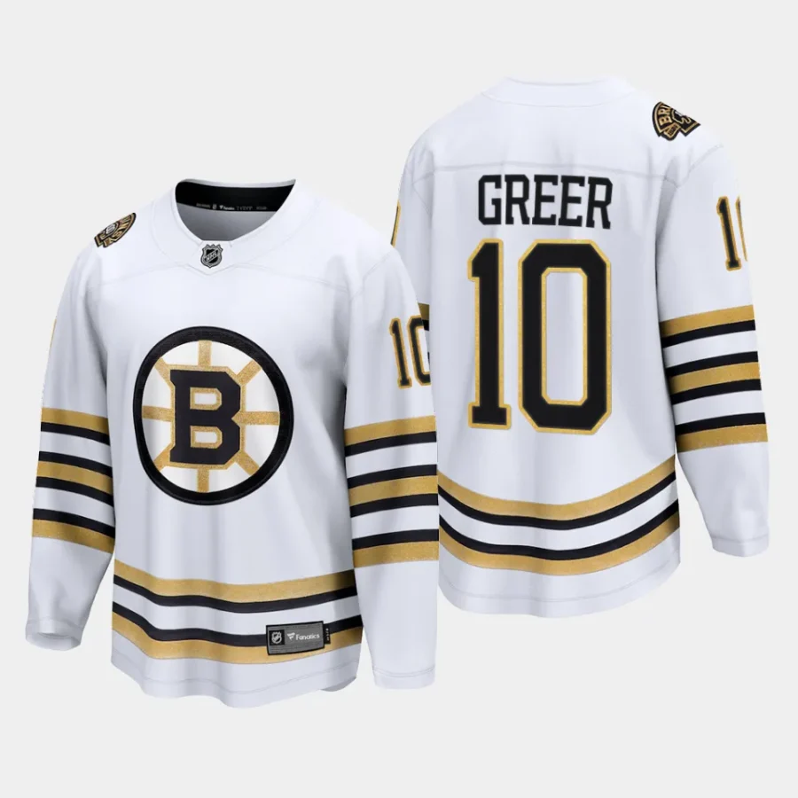 boston bruins a.j. greer 100th anniversary 2023 24 premier breakaway player jersey white