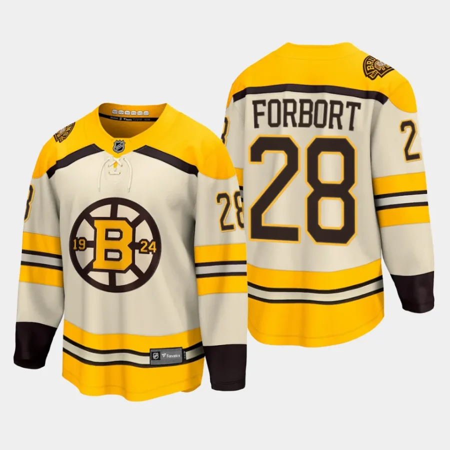 boston bruins derek forbort 100th anniversary 2023 24 premier breakaway player jersey cream