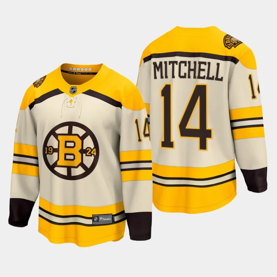 boston bruins ian mitchell 100th anniversary 2023 24 premier breakaway player jersey cream