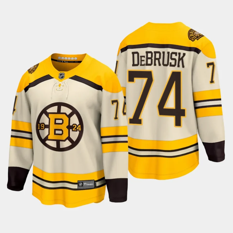 boston bruins jake debrusk 100th anniversary 2023 24 premier breakaway player jersey cream