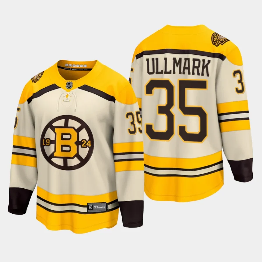 boston bruins linus ullmark 100th anniversary 2023 24 premier breakaway player jersey cream