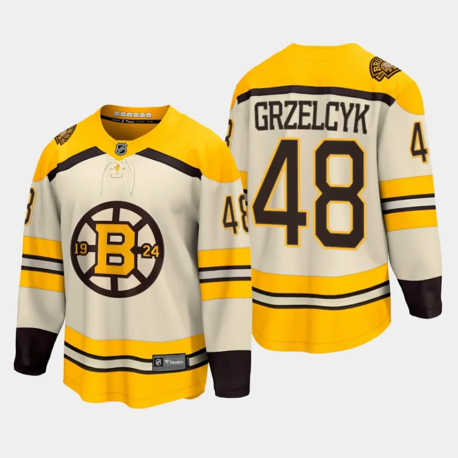 boston bruins matt grzelcyk 100th anniversary 2023 24 premier breakaway player jersey cream