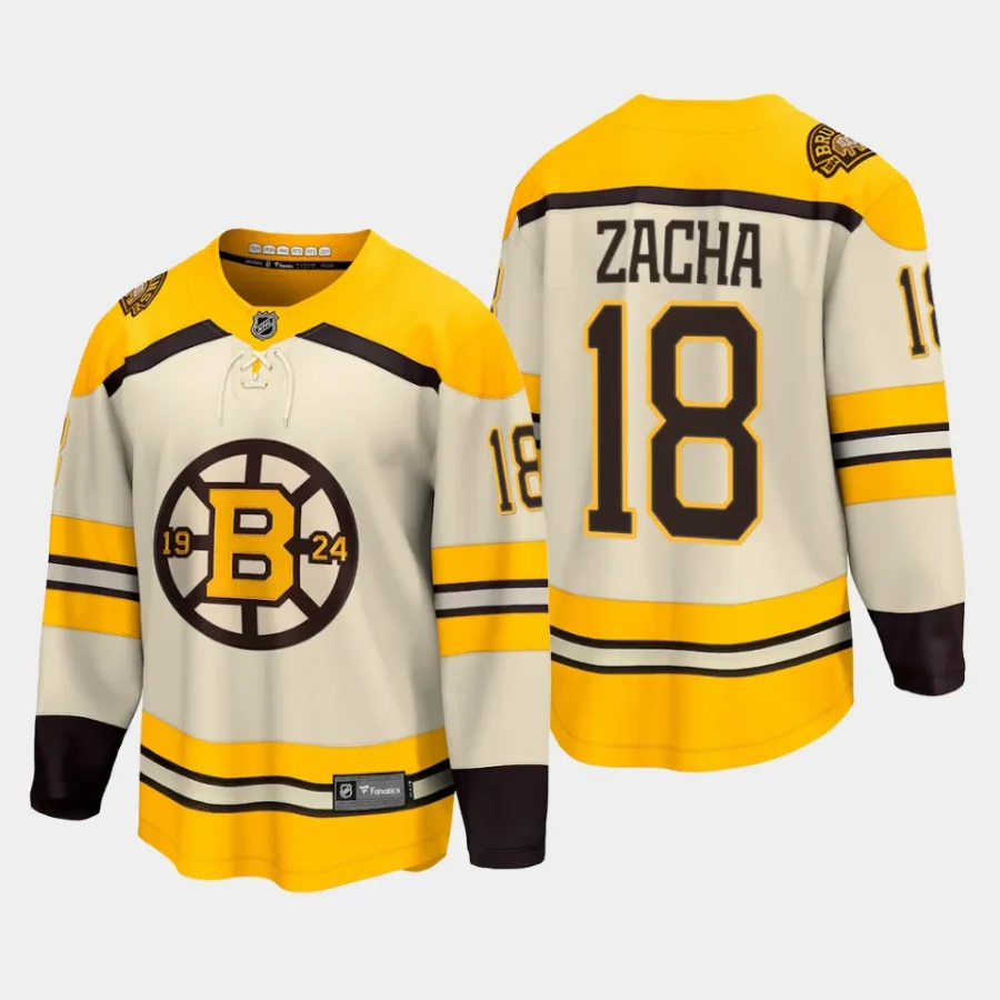 boston bruins pavel zacha 100th anniversary 2023 24 premier breakaway player jersey cream