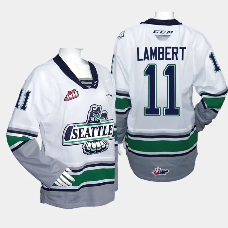 brad lambert seattle thunderbirds white 2023 whl championship replica jersey