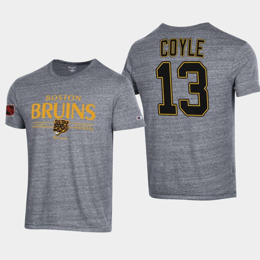 bruins charlie coyle gray tri blend champion t shirt