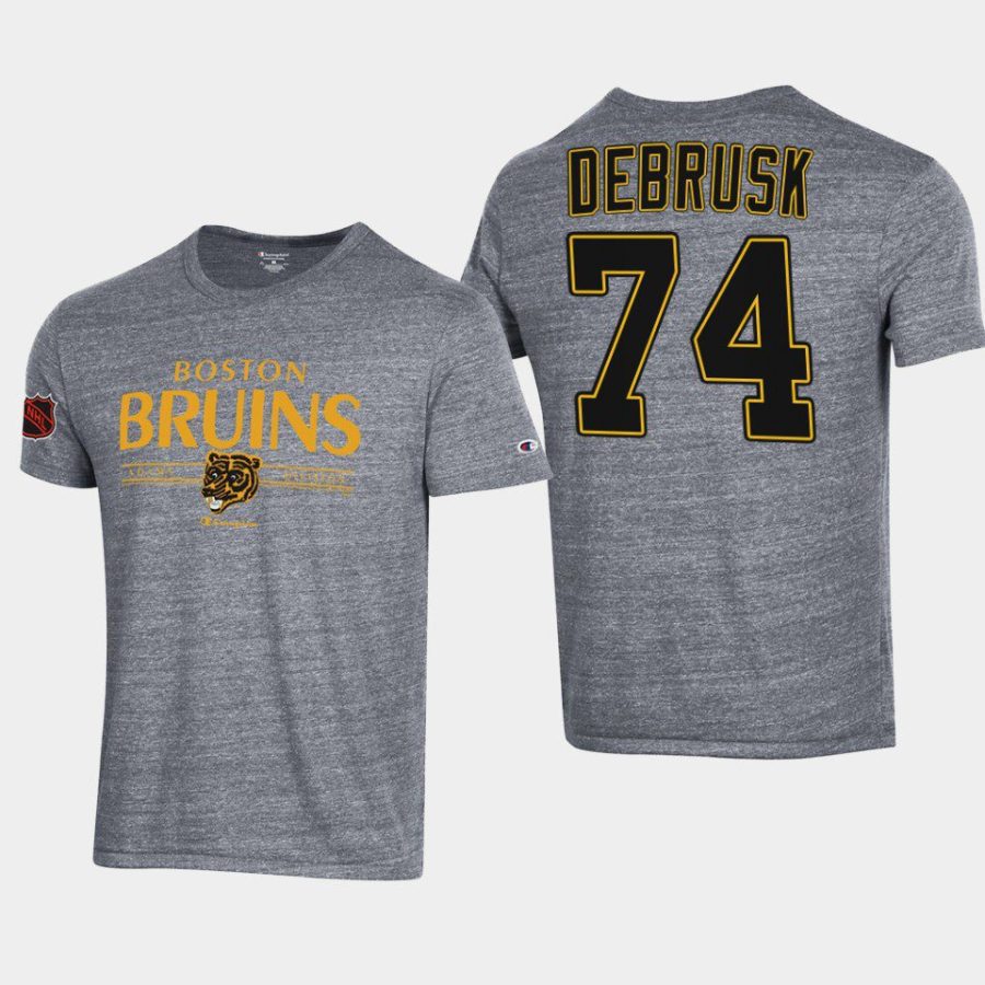 bruins jake debrusk gray tri blend champion t shirt