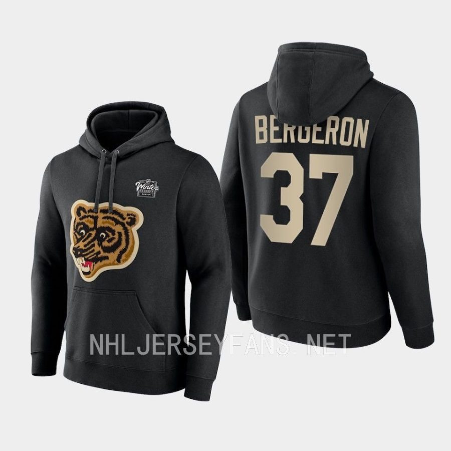 bruins patrice bergeron black 2023 winter classic primary logo pullover hoodie