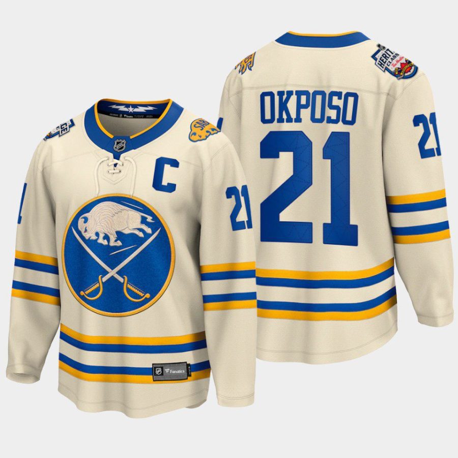 buffalo sabres kyle okposo 2022 heritage classic captain patch jersey cream