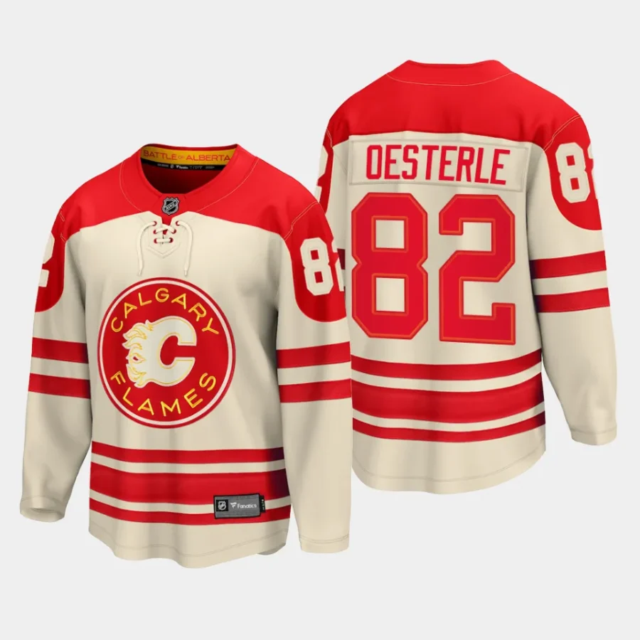 calgary flames jordan oesterle 2023 nhl heritage classic premier breakaway player jersey cream