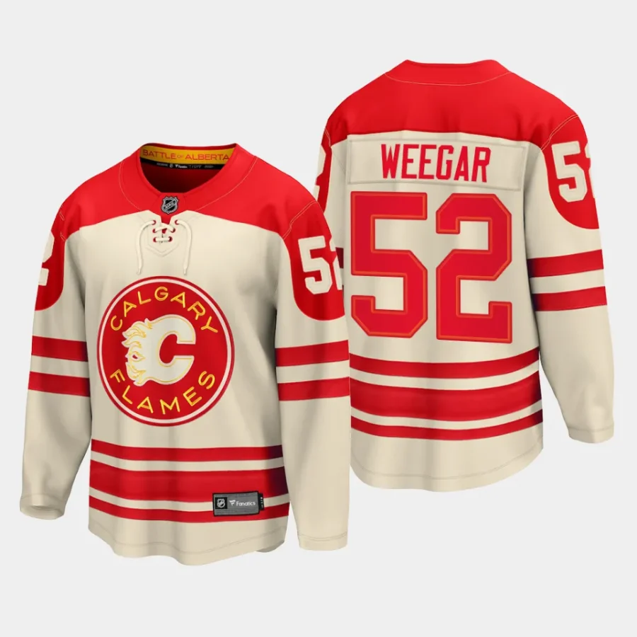 calgary flames mackenzie weegar 2023 nhl heritage classic premier breakaway player jersey cream