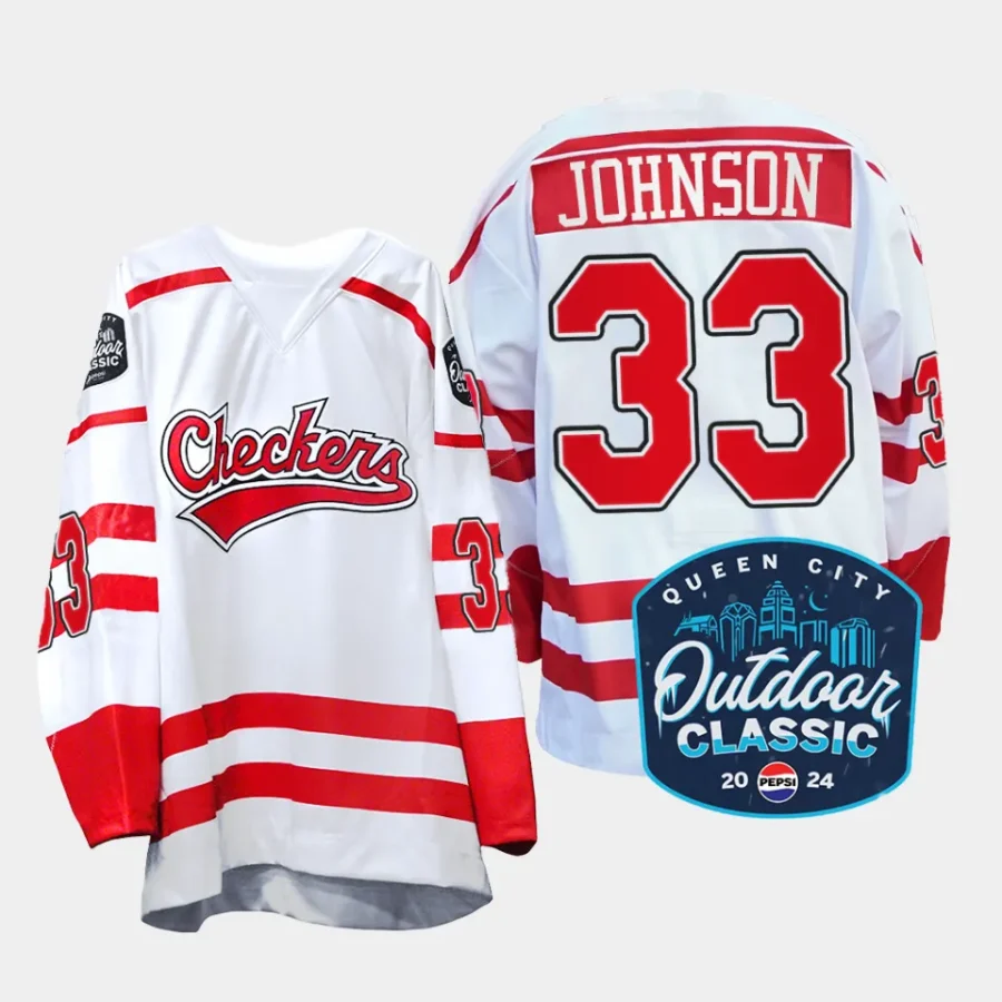 cam johnson charlotte checkers white 2024 queen city outdoor classic ahl replica jersey