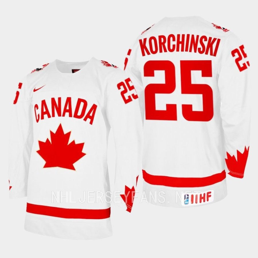 canada hockey kevin korchinski 2023 iihf wjc one leaf jersey white