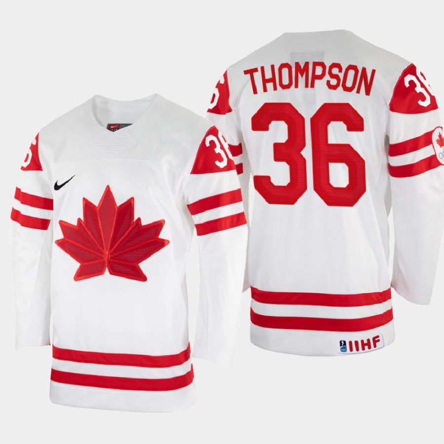 canada hockey logan thompson 2022 iihf world championship home jersey white