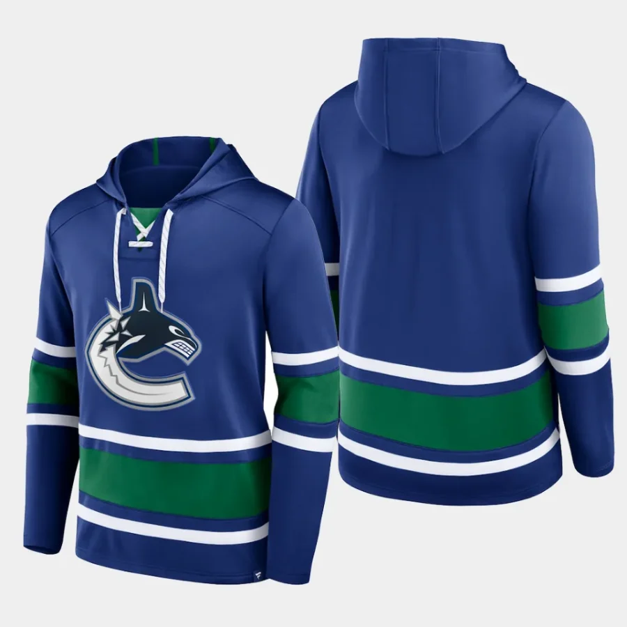 canucks men blue puck deep lace up pullover hoodie