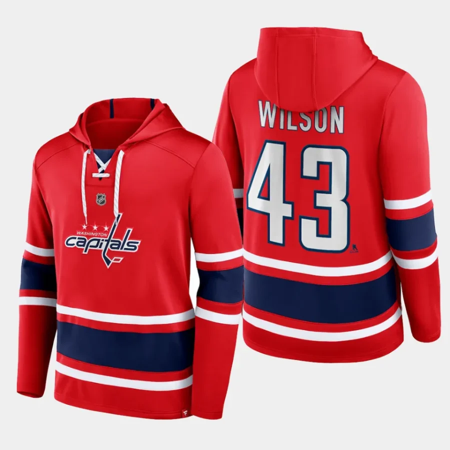 capitals tom wilson red name number lace up pullover hoodie