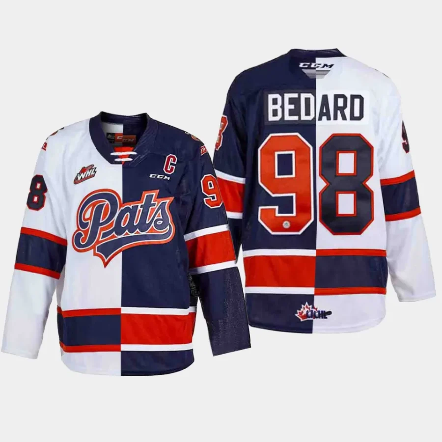 connor bedard regina pats white blue 2023 nhl draft split edition jersey