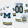 custom michigan wolverines white 100th anniversary hockey jersey