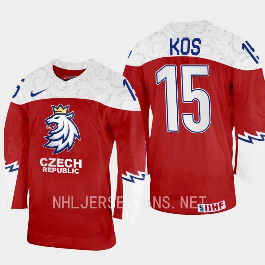 czech republic jakub kos 2023 iihf world junior championship jersey red