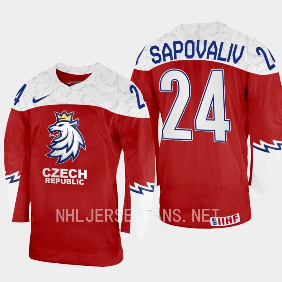 czech republic matyas sapovaliv 2023 iihf world junior championship jersey red