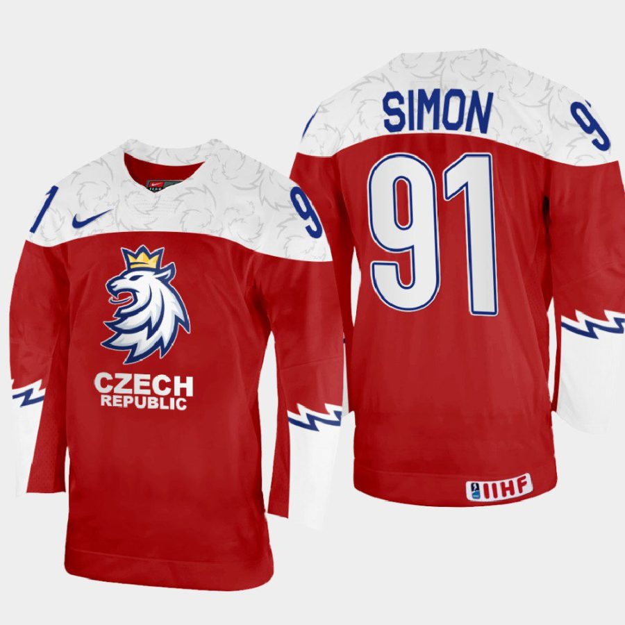 czechia hockey dominik simon 2022 iihf world championship away jersey red