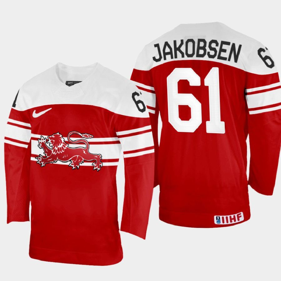 denmark hockey julian jakobsen 2022 iihf world championship away jersey red