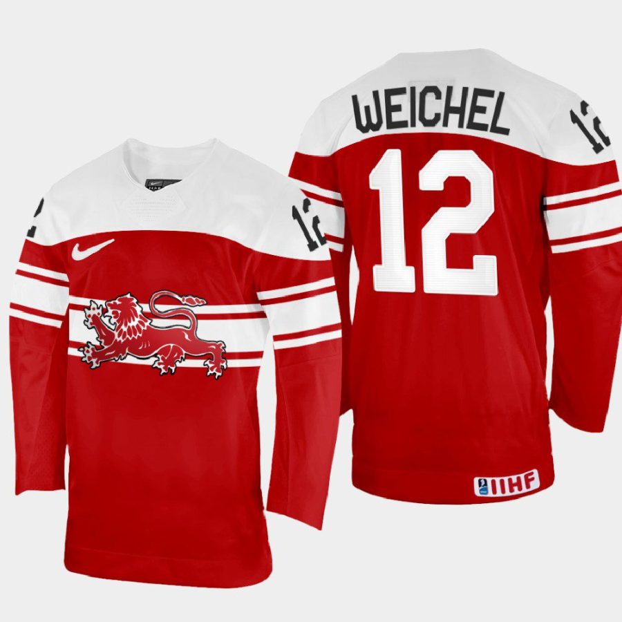 denmark hockey nicolai weichel 2022 iihf world championship away jersey red