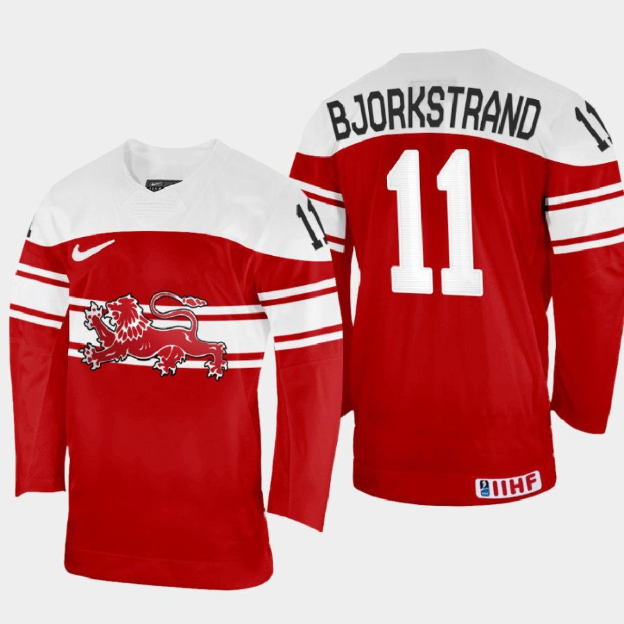 denmark hockey patrick bjorkstrand 2022 iihf world championship away jersey red