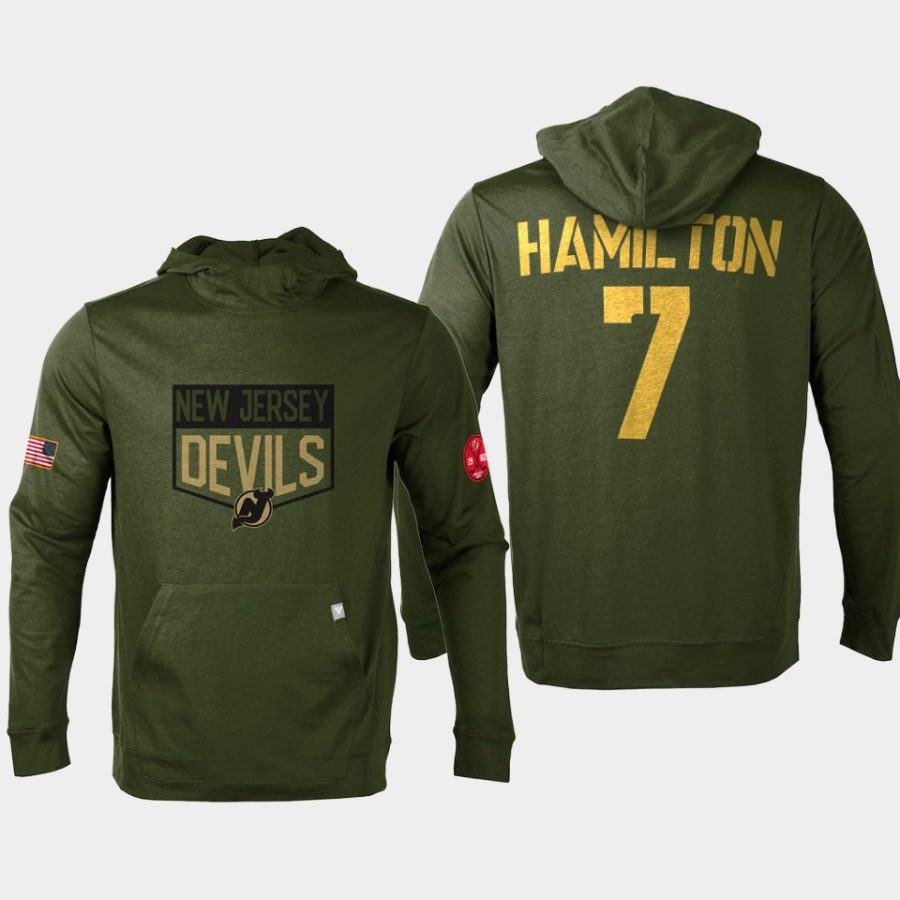 devils dougie hamilton olive 2022 salute to service levelwear pullover hoodie