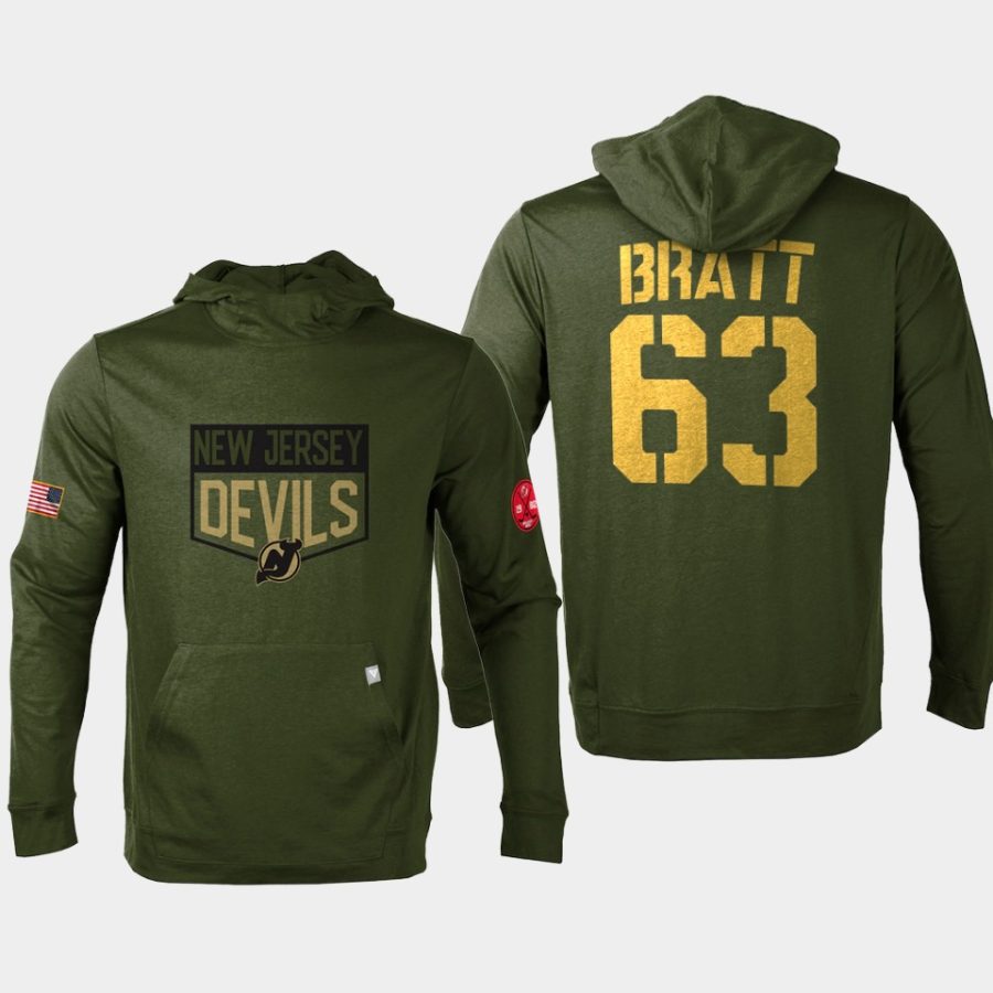 devils jesper bratt olive 2022 salute to service levelwear pullover hoodie