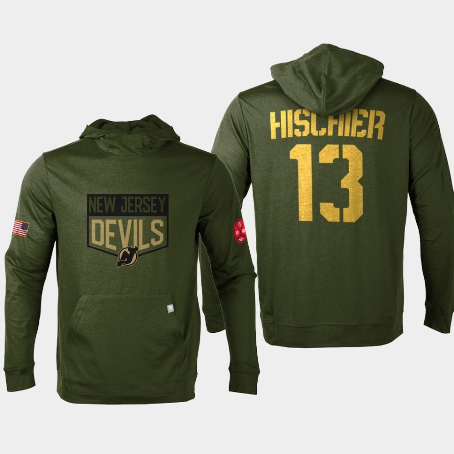 devils nico hischier olive 2022 salute to service levelwear pullover hoodie