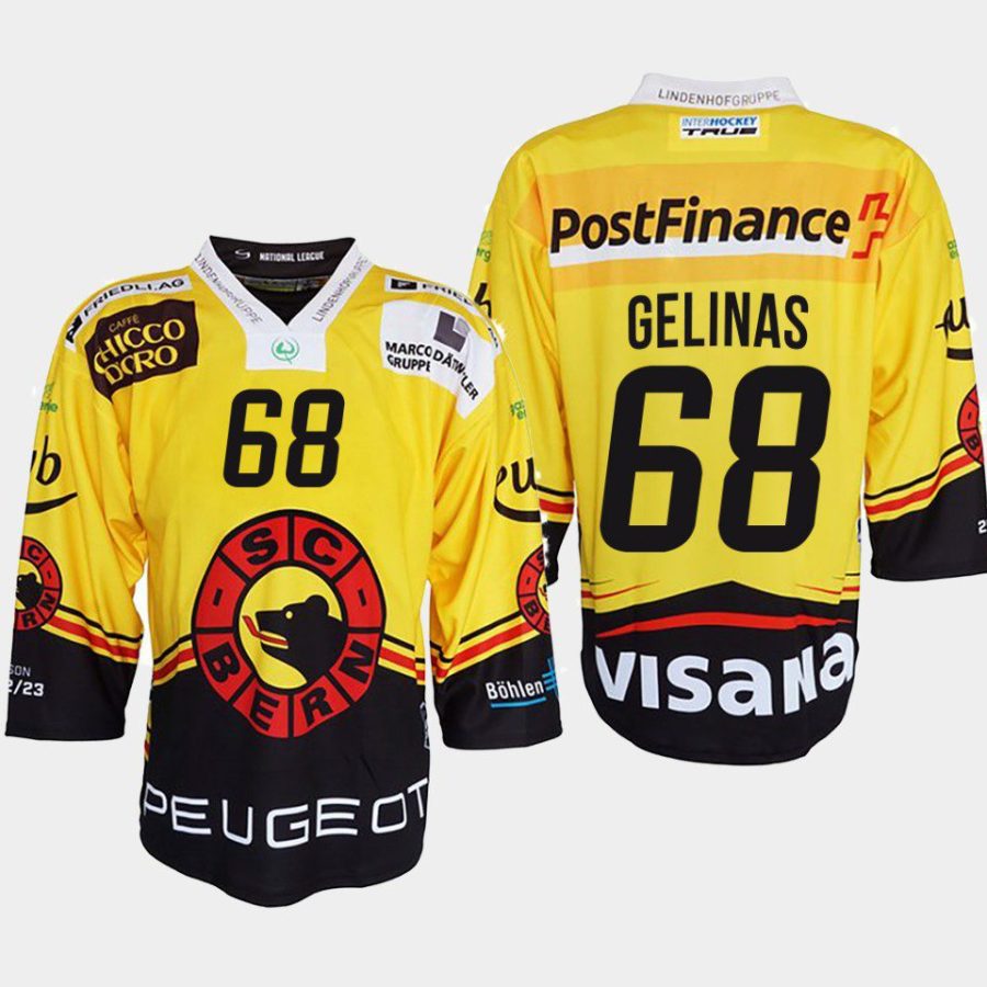 eric gelinas sc bern yellow 2022ice hockey shirt jersey