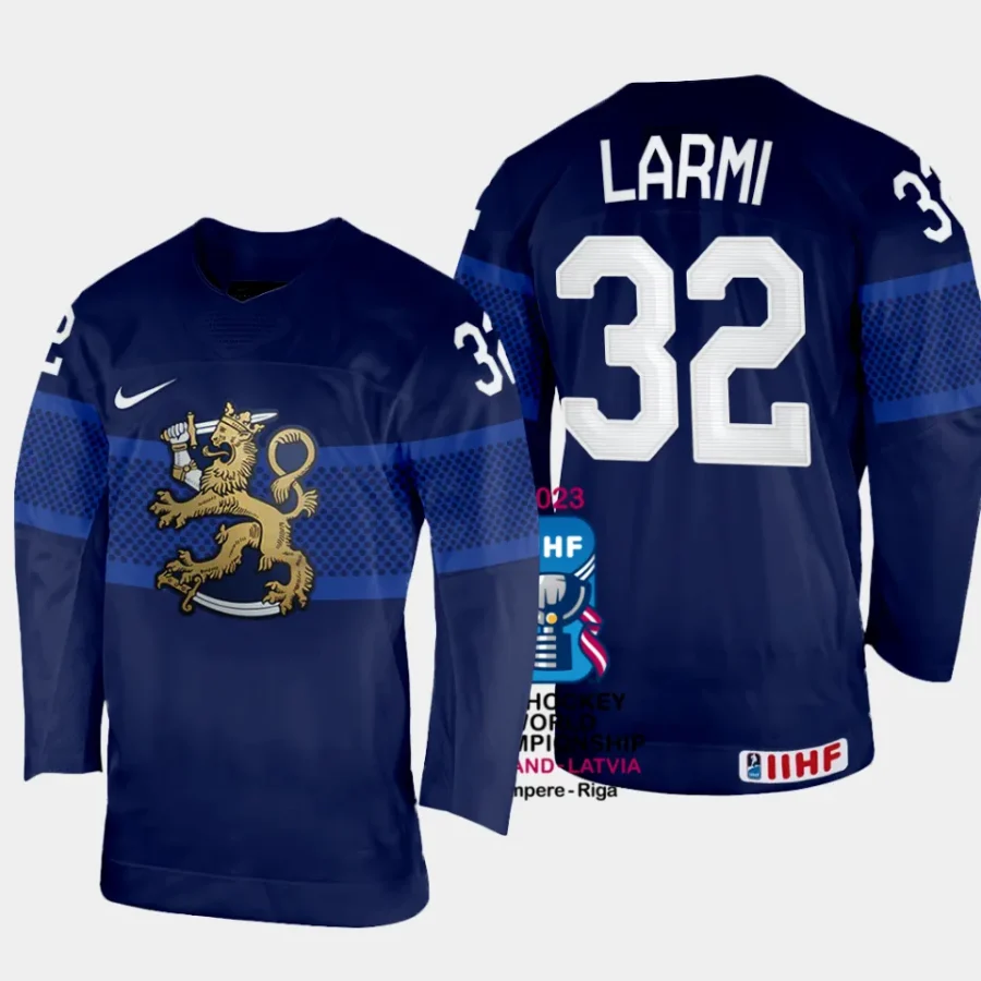 finland hockey emil larmi 2023 iihf world championship men away jersey navy