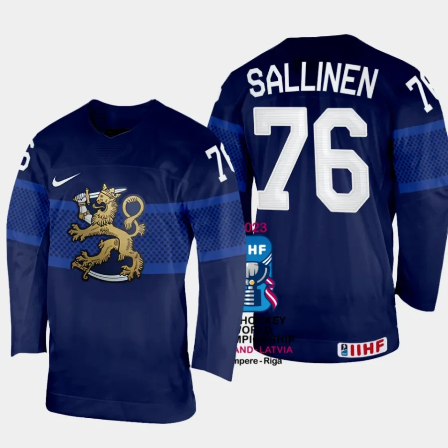 finland hockey jere sallinen 2023 iihf world championship men away jersey navy