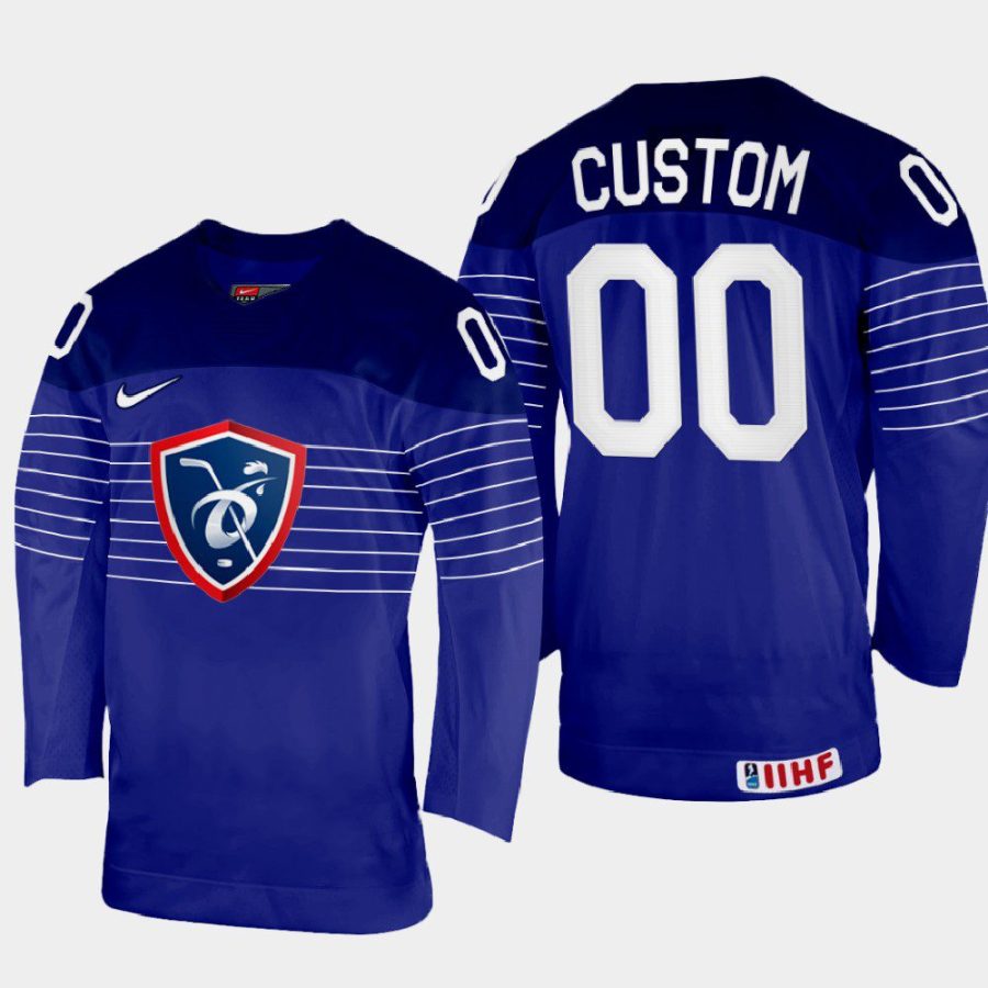 france hockey custom 2022 iihf world championship away jersey navy