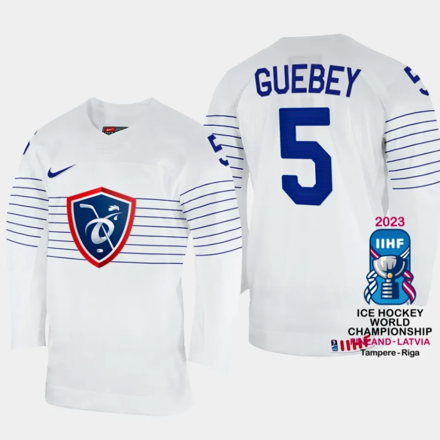 france hockey enzo guebey 2023 iihf world championship men home jersey white